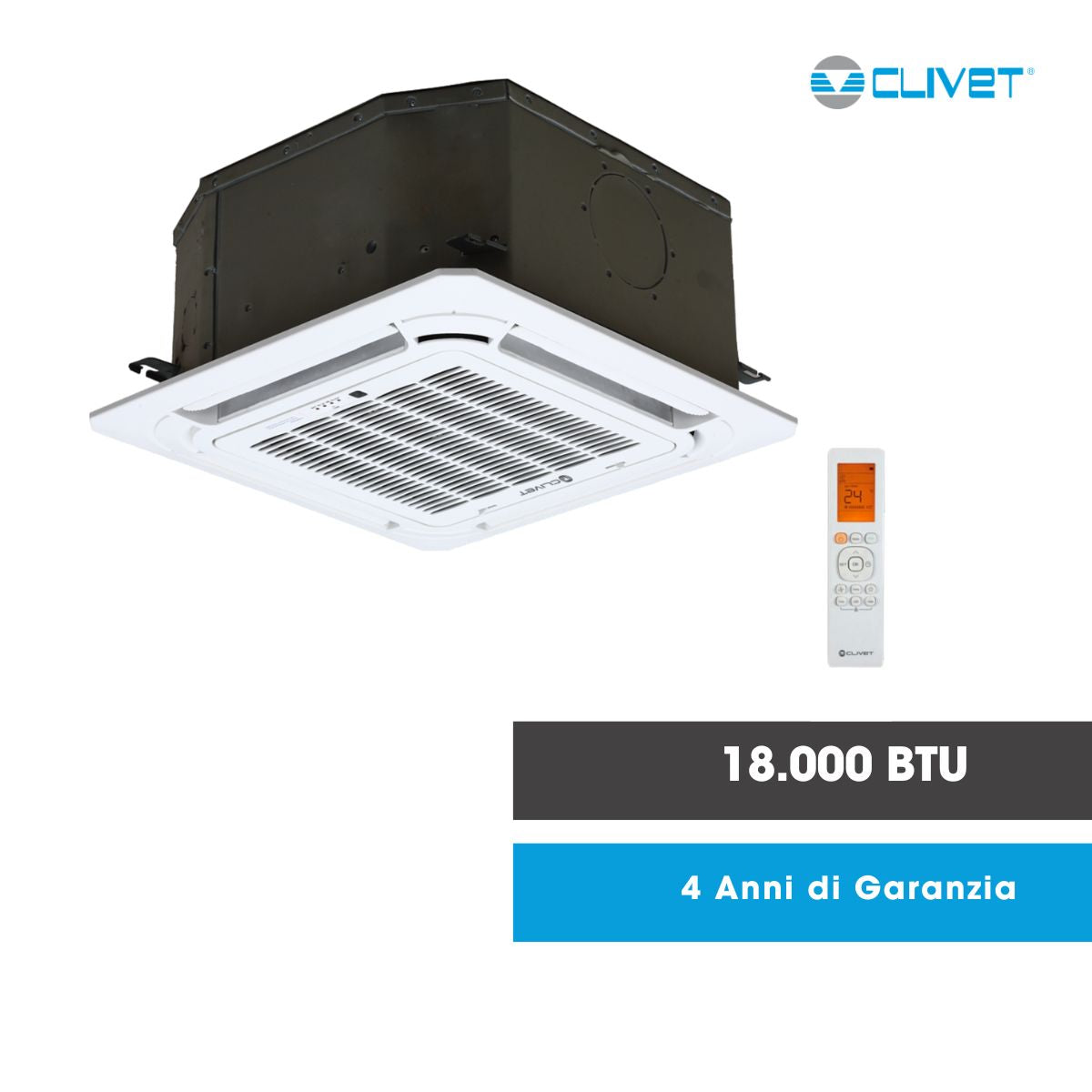 Climatizzatore a Cassetta 4 VIE BOX 2 60x60 Clivet 4,5KW 18000 btu Inverter A++/A+ R32 4 ANNI DI GARANZIA IB3-XY53M/MC3-Y53M COMPLETO DI PANNELLO