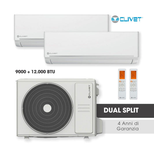 Climatizzatore Dual Split Ezcool Clivet 12 + 12 BTU MU2-Y53M + ILA1-Y35 + ILA1-Y35 INVERTER R-32 A++/A+ Wi-Fi Optional